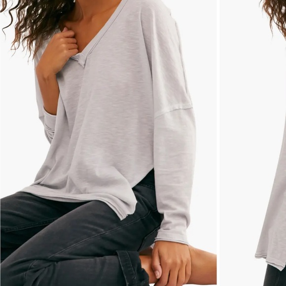 Free People Tops - NEW Free People Women's On My Mind V-Neck Long Sleeve Shirt Light Gray Size XS